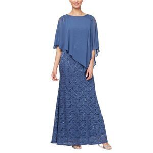 Sl Fashions Womens Lace Gown Dress, Blue, NWT